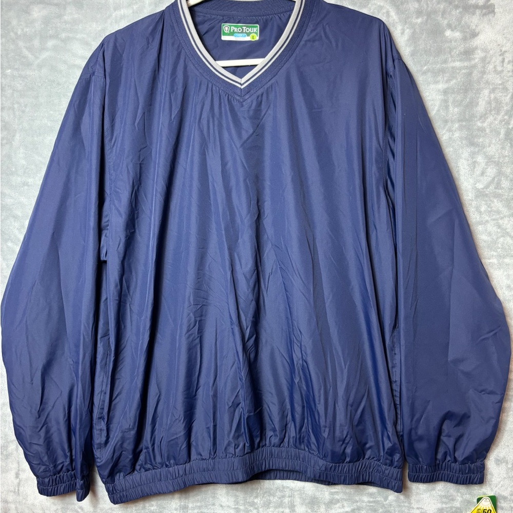 Pro Tour Cool Play Mens Large Golf Pullover Navy Blue Long Sleeve V Neck NEW